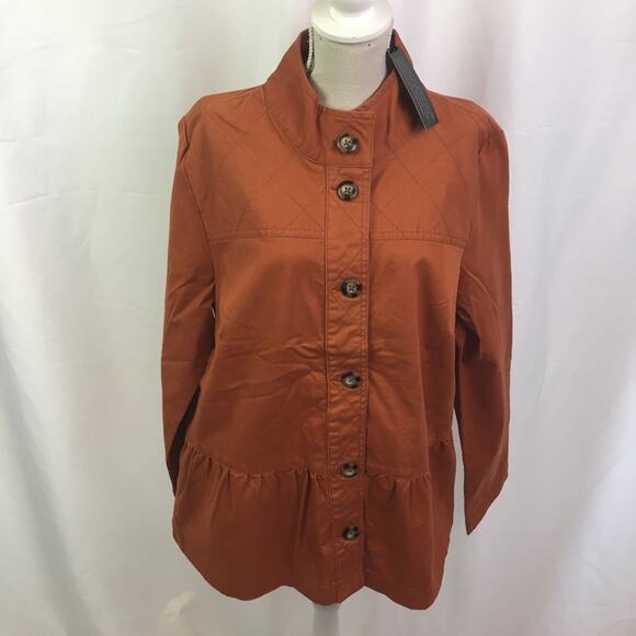 Denim & Co Twill Peplum Waist Jacket Orange XS - Picture 1 of 12